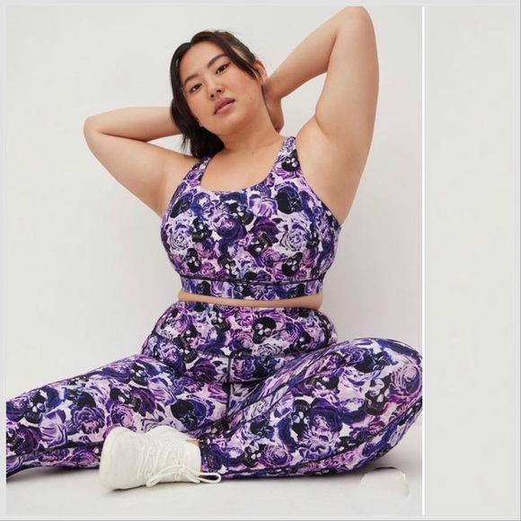 torrid Pants - TORRID Active sports bra and leggings set in purple floral skulls, 1X.